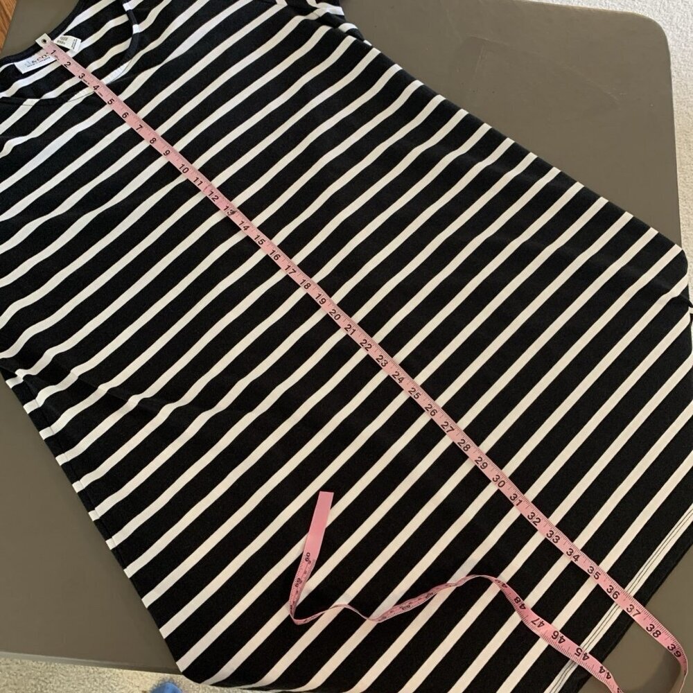 D&Co Denim & Co Womens 2X Dress Black White Stripe Elbow Sleeve Beach Nautical - Picture 9 of 12